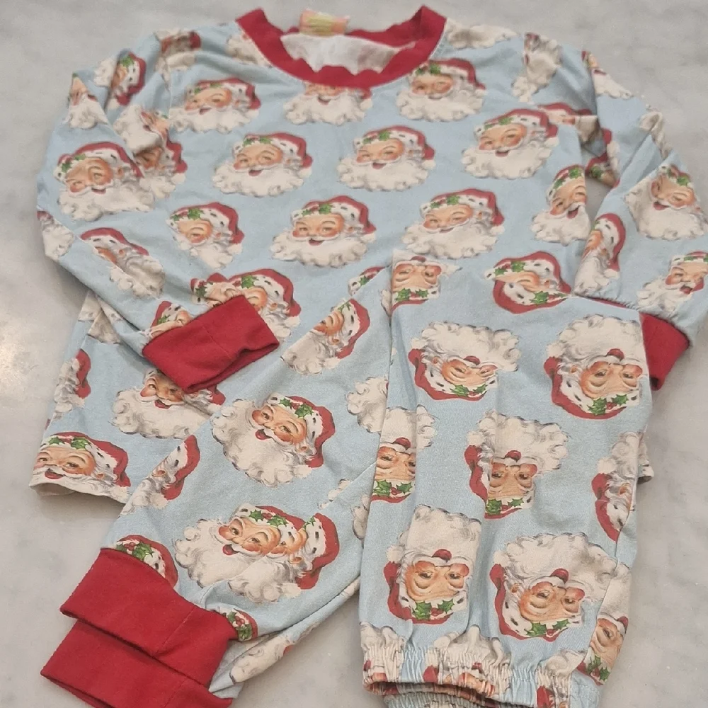 Cecil And Lou Vintage Style Santa Print Pajama Set Red Accents 2 Pc Sz 5 Holiday